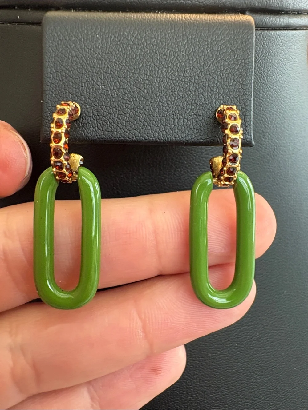 Tory Burch Roxanne Link Green Crystal Gold Drop Earrings Good Preowned